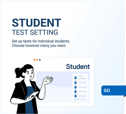 Student test setup screen on the GATE+ platform, showing how instructors can assign personalized tests for individual students easily